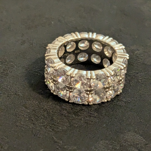 Trendy 925 Solid Sterling Silver Double Row CZ Tennis Ring - Picture 5 of 7